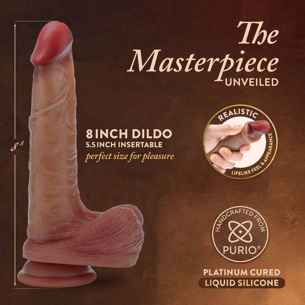 Blush Renaissance DaVinci 8 Inch Sliding Foreskin Dildo with Squeezable Balls Tan - Image 3