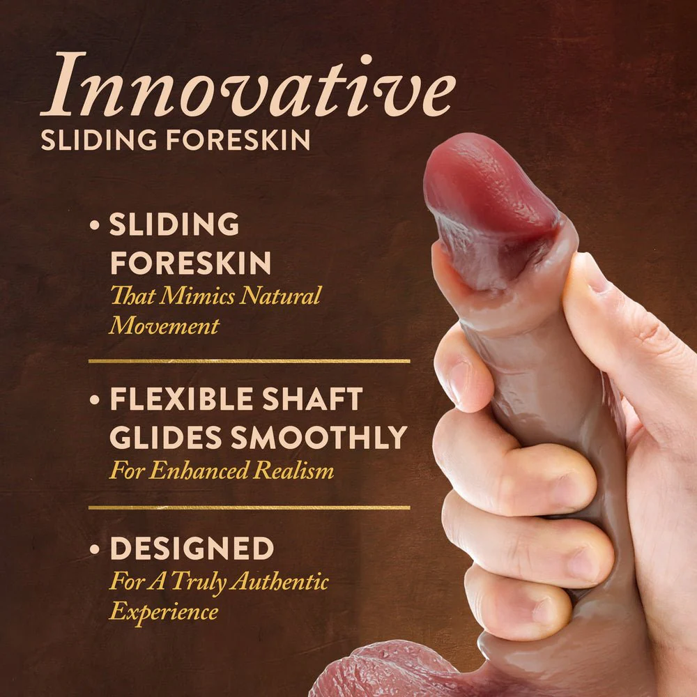 Blush Renaissance DaVinci 8 Inch Sliding Foreskin Dildo with Squeezable Balls Tan - Image 4