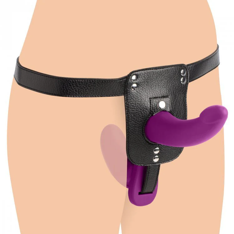 Strap-U Double Take 10X Vibrating Dp Strap-On - Purple - Image 4