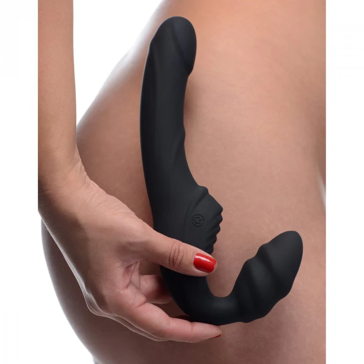 Strap-U Slim Rider Ribbed Vibrating Strapless Strap On - Image 6