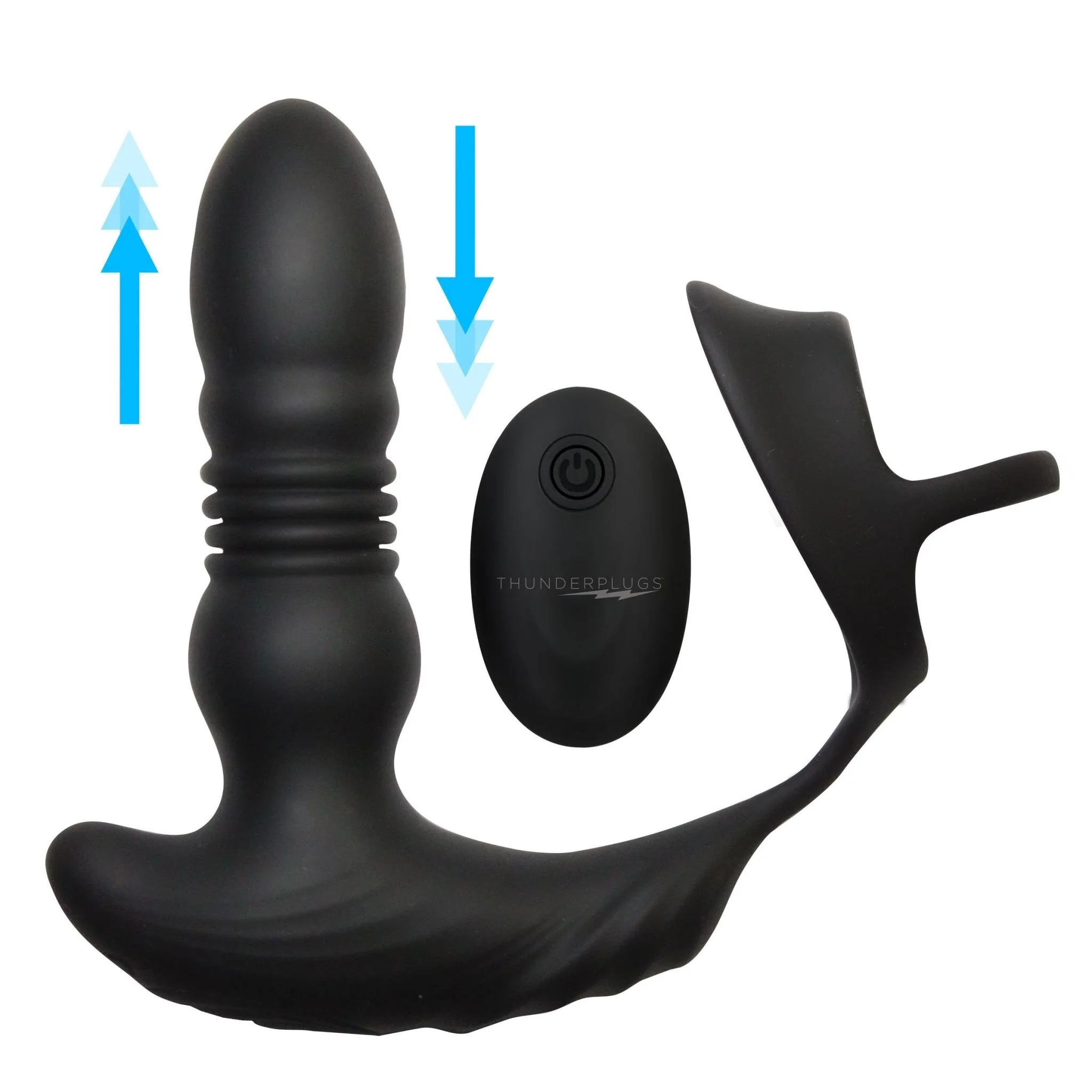 ThunderPlugs 10X Thrusting Silicone Vibrator w/ Cock & Ball Strap & Remote - Image 3